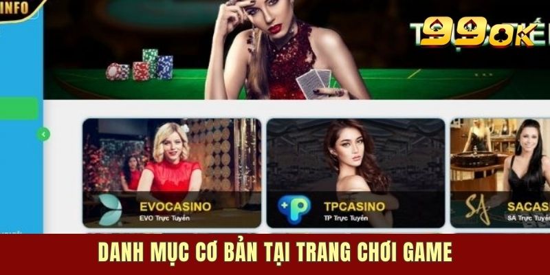 Danh mục cơ bản tại trang chơi game